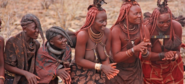 Himba women and girls sing and dance in Kunene, Namibia