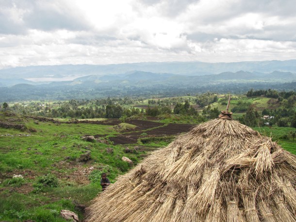 Batwa pygmy homestead, Kisoro, Uganda. Thatched mud hut,