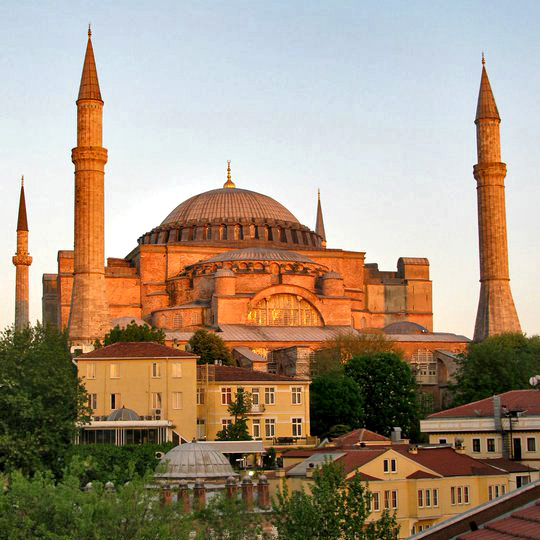 View of Hagia Sofia/Ayia Sofya at sunset, Istanbul, Turkey