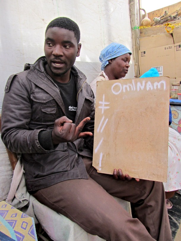 Damara language lesson in Swakopmund, Namibia