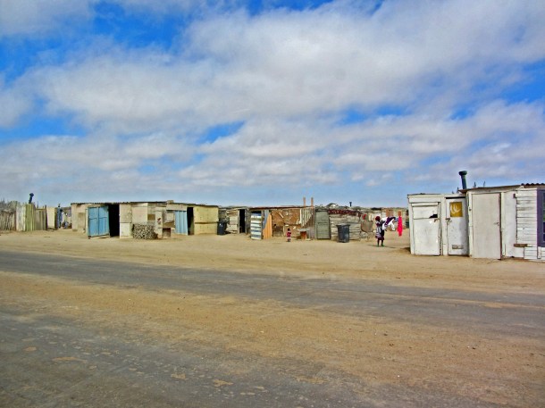 Township tour in Mondesa, Swakopmund, Namibia. Temporary slum shacks.