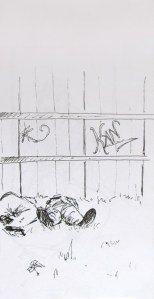 Sketch of people snoozing on the grass in Seville, Spain