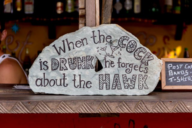 "When the cock is drunk he forgets about the hawk" - Ghanaian proverb